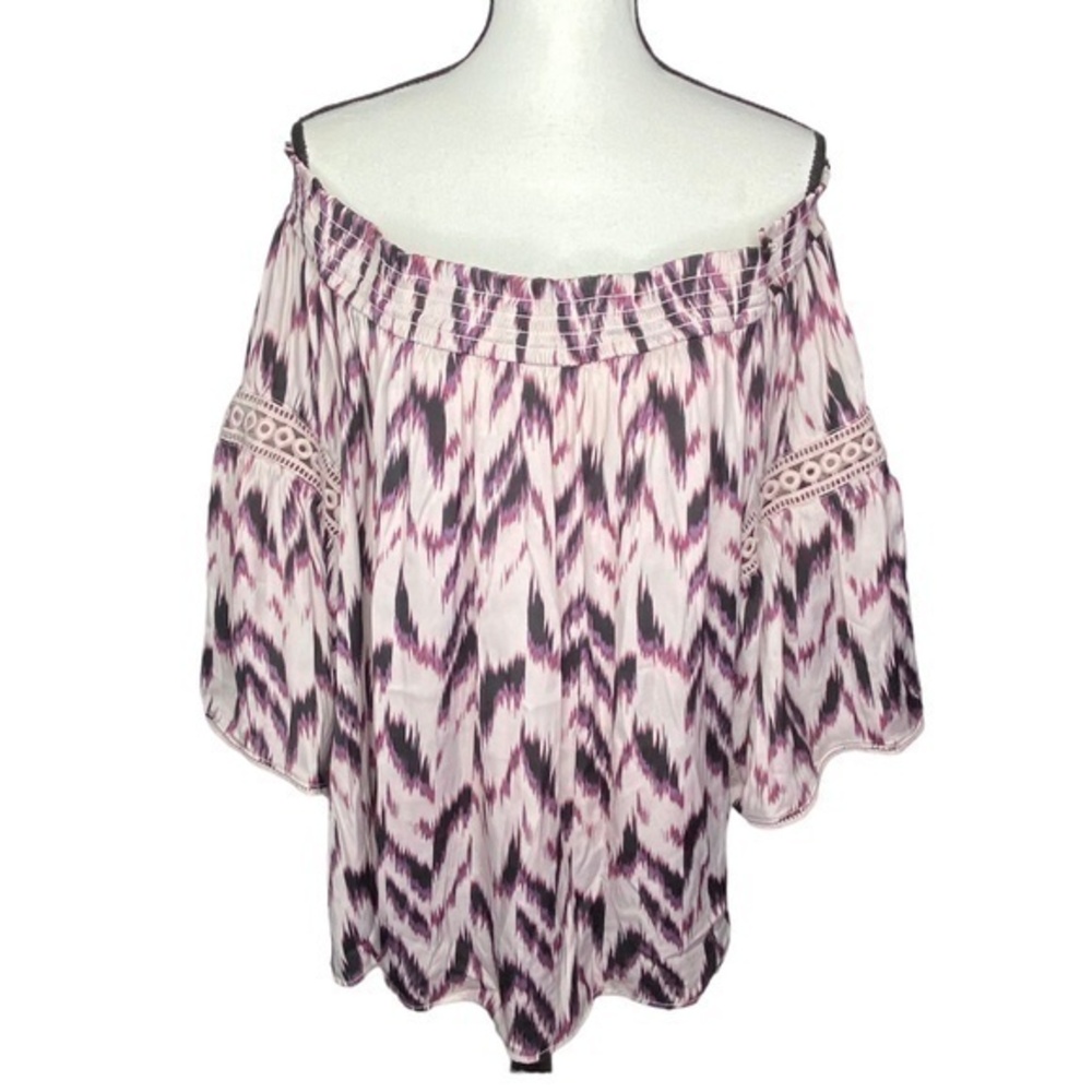 Jennifer Lopez Top Purple Print Lace Detail Off The Shoulder Peasant Blouse 1X